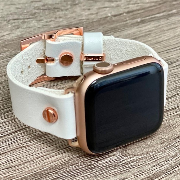 Pearl White Leather Rose Gold Apple iWatch Band main image 8